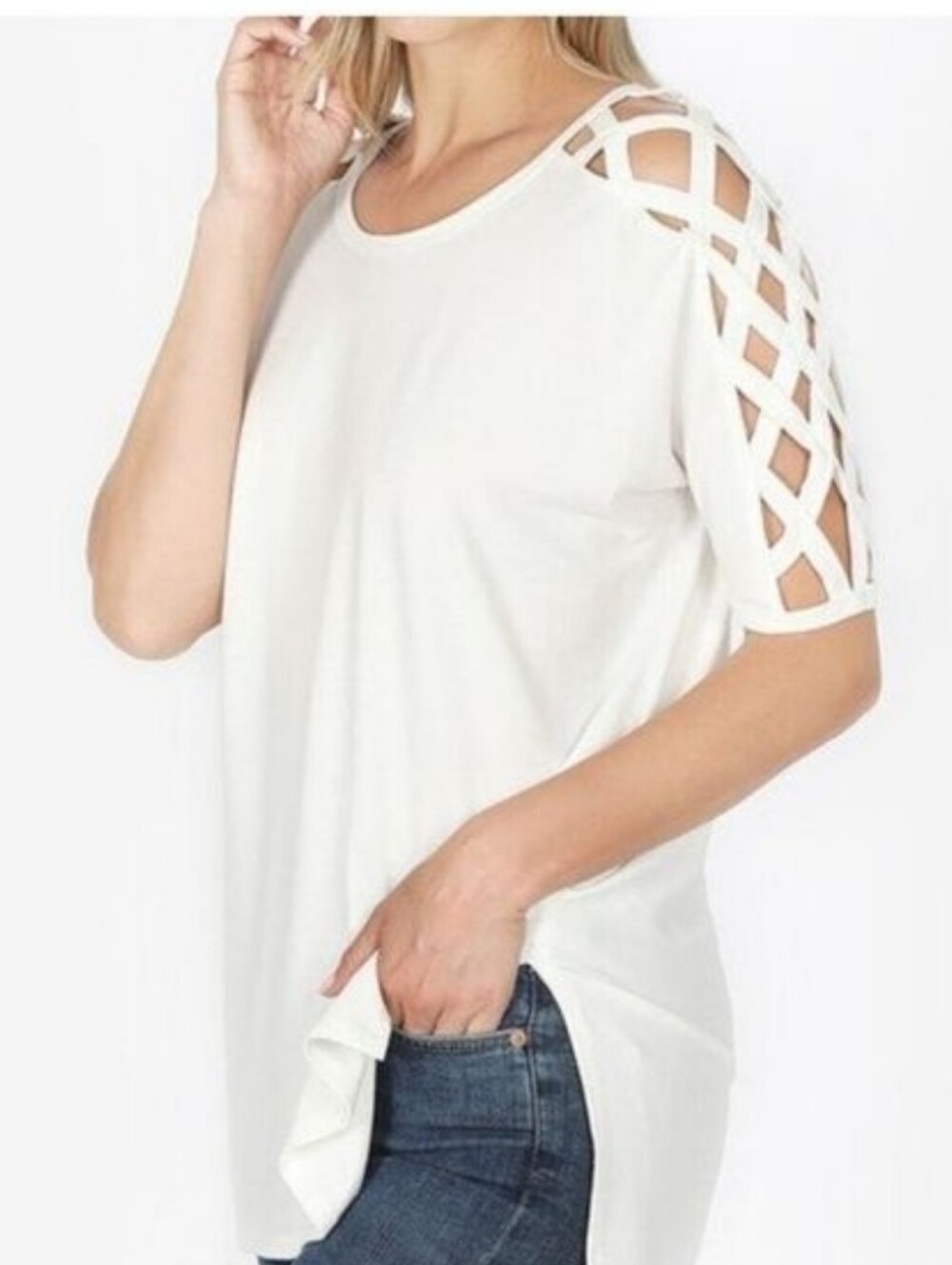 ZENANA White Open shoulder Top Tunic Size Medium NWT